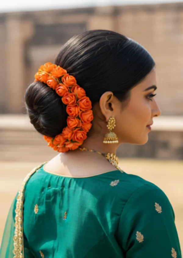 Orange_Artificial_Flower_Hair_Gajra_For_Women