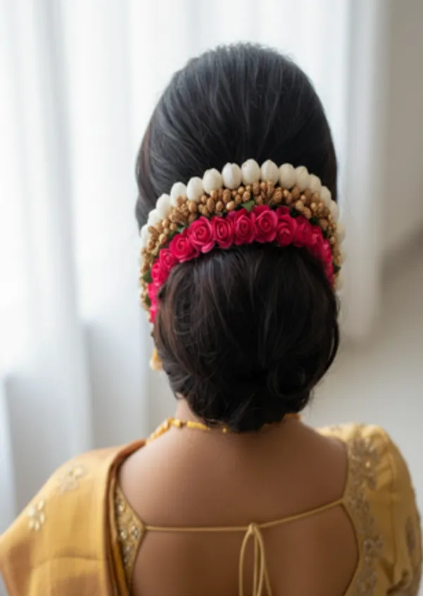 Pink_&_Gold_Artificial_Flower_Hair_Gajra