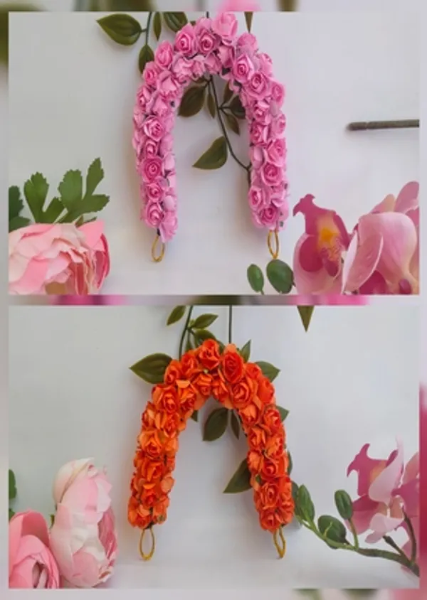 Pack_Of_2_Baby_Pink_&_Orange_Artificial_Flower_Hair_Gajra_|_For_Women