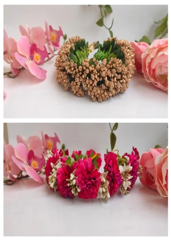Golden_&_Rose_Pink_Artificial_Flower_Hair_Gajra_For_Women_(Pack_Of_2)
