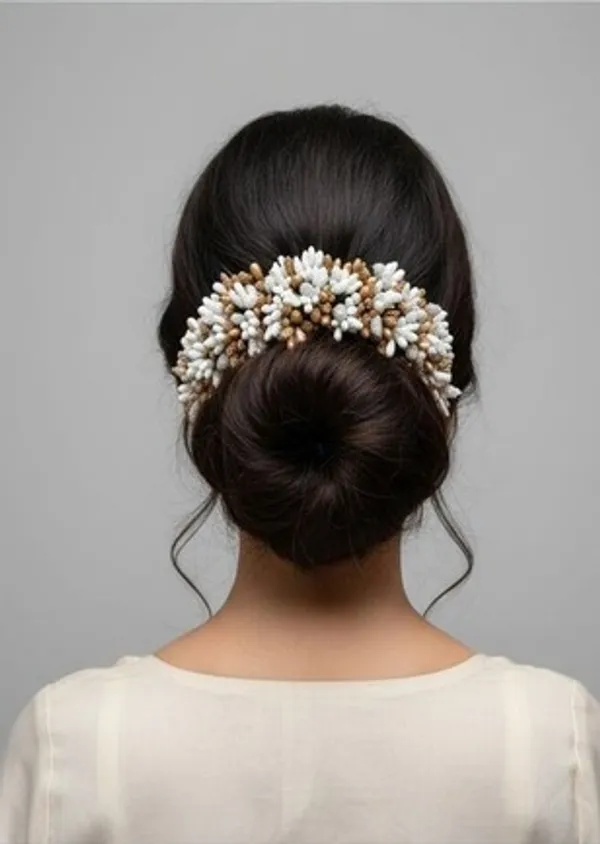 White_&_Gold_Bridal_Artificial_Flower_Hair_Gajra