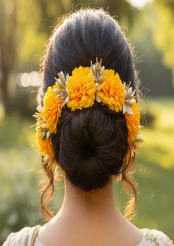Yellow_Artificial_Flower_Hair_Gajra_|_For_Women_Hair_Styling