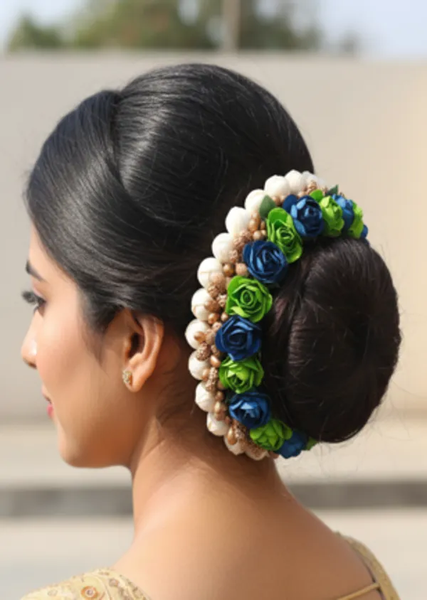 Blue_&_Green_Artificial_Flower_Hair_Gajra