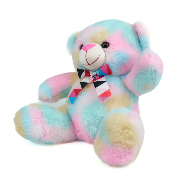 Multicolor_Happy_Teddy_Bear_With_A_Bow_Rainbow_Lightweight_Plush_Non_Musical_Soft_Toy_|_Age_3