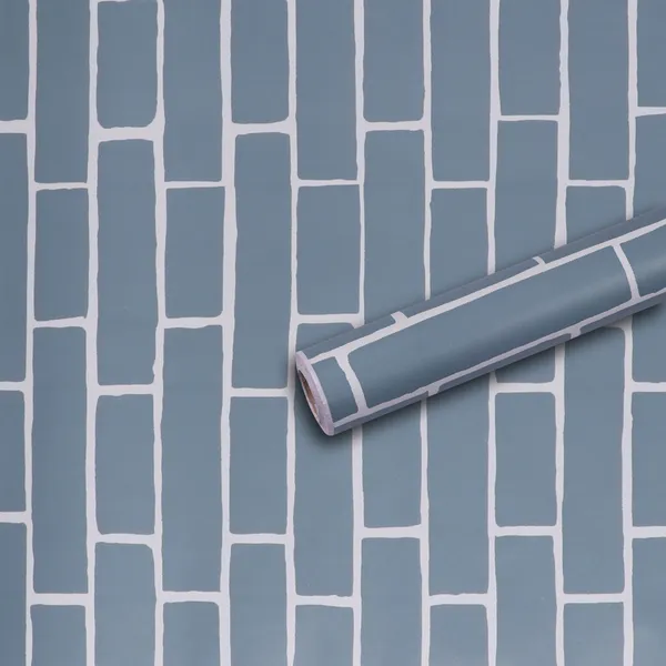 Grey_Prominent_Wall_Adorned_With_Blue_Brick_Wallpaper_Peel_&_Stick,_Waterproof,_Self-Adhesive_Ideal_For_Homes_&_Shops