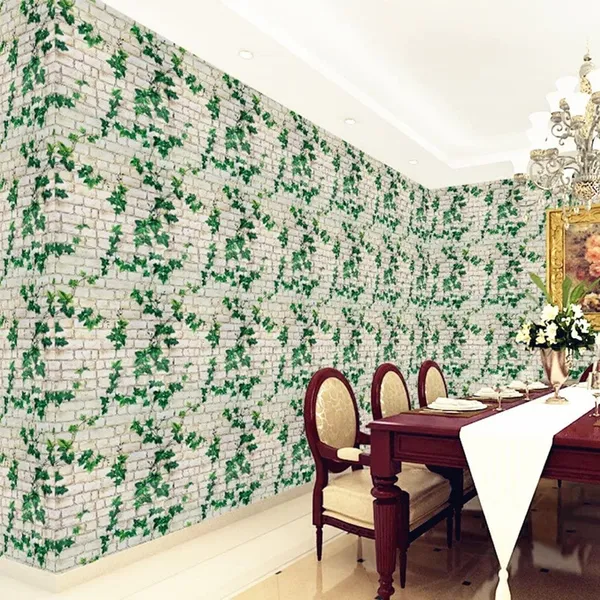 White_&_Green_Ivy_Leaves_Climbing_A_White_Brick_Wall_Pattern_WallpaperPeel_&_Stick,_Waterproof,_Self-Adhesive_Ideal_For_Homes_&_Shops