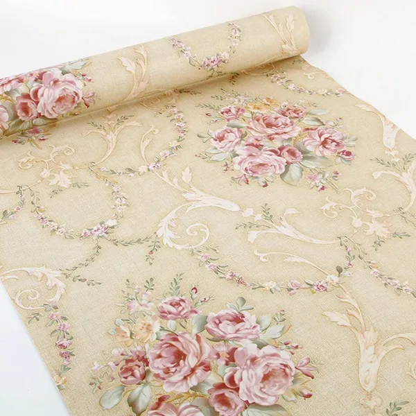 Beige_Floral_Damask_Pattern_Wallpaper_With_Roses_And_Foliage_On_Cream_Or_Beige_Color_Peel_&_Stick,_Waterproof,_Self-Adhesive