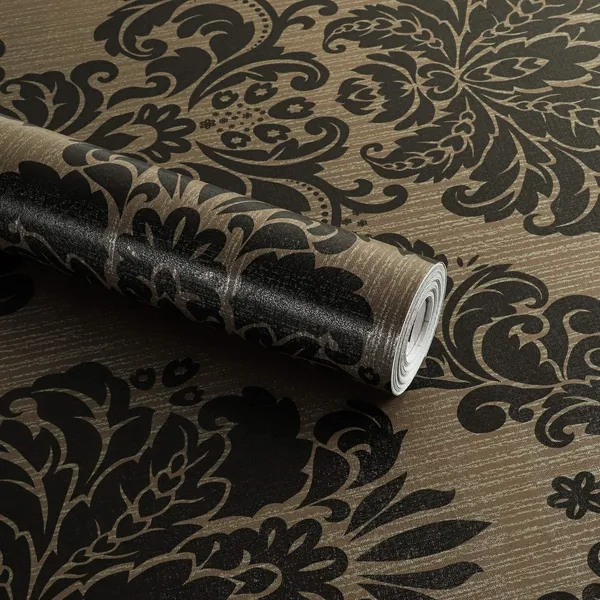 Black_Classic_Damask_Pattern_Wallpaper_Against_A_Background_Peel_&_Stick,_Waterproof,_Self-Adhesive_Ideal_For_Homes_&_Shops