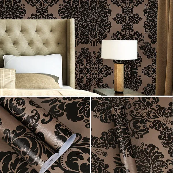 Black_Classic_Damask_Pattern_Wallpaper_Against_A_Background_Peel_&_Stick,_Waterproof,_Self-Adhesive_Ideal_For_Homes_&_Shops