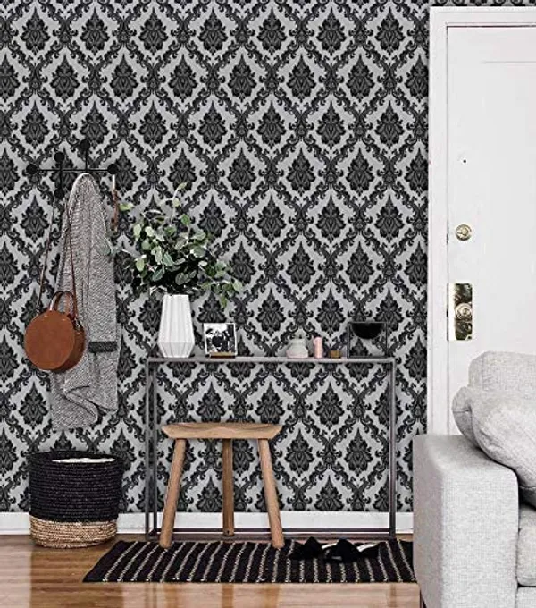 Brown_&_White_Damask_Patterned_Wallpaper_Or_Wall_Sticker_Peel_&_Stick,_Waterproof,_Self-Adhesive_Ideal_For_Homes_&_Shops