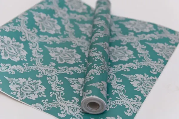 White_Damask_Pattern_On_A_Teal_Background_Wallpaper_Peel_&_Stick,_Waterproof,_Self-Adhesive_Ideal_For_Homes_&_Shops