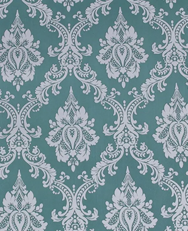 White_Damask_Pattern_On_A_Teal_Background_Wallpaper_Peel_&_Stick,_Waterproof,_Self-Adhesive_Ideal_For_Homes_&_Shops