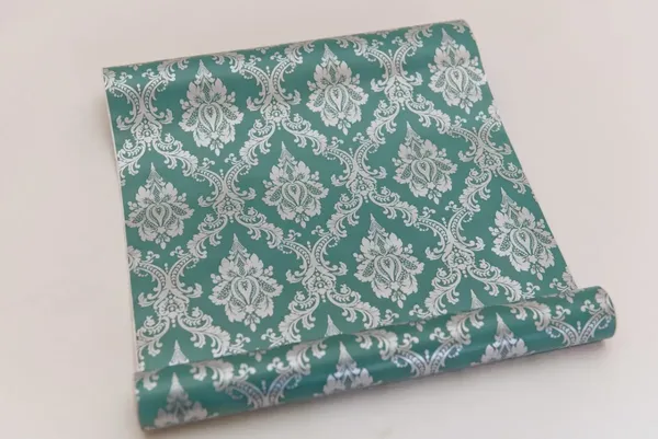 White_Damask_Pattern_On_A_Teal_Background_Wallpaper_Peel_&_Stick,_Waterproof,_Self-Adhesive_Ideal_For_Homes_&_Shops