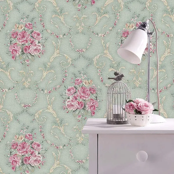 Light_Green_Floral_Damask_Pattern_In_Green_And_Pink_/_Red_Shades_Wallpaper_Peel_&_Stick,_Waterproof,_Self-Adhesive_Ideal_For_Homes_&_Shops