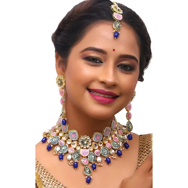 Royal_Blue_Premium_Kundan_Meenakari_Floral_Set_(08-0115)