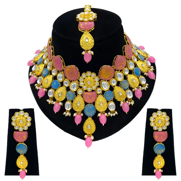 Baby_Pink_Brass_Premium_Kundan_Meenakari_Necklace_Set_For_Women_&_Girls_(08-0500)