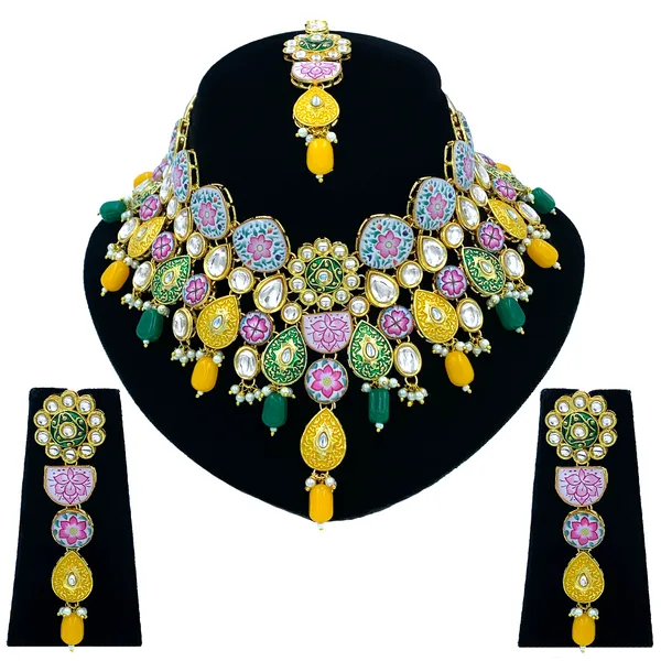 Yellow_&_Green_Premium_Kundan_Meenakari_Floral_Set_(08-0115)