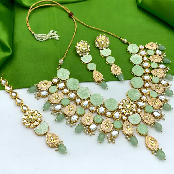 Parrot_Green_Brass_Premium_Kundan_Meenakari_Necklace_Set_For_Women_&_Girls_(08-0500)