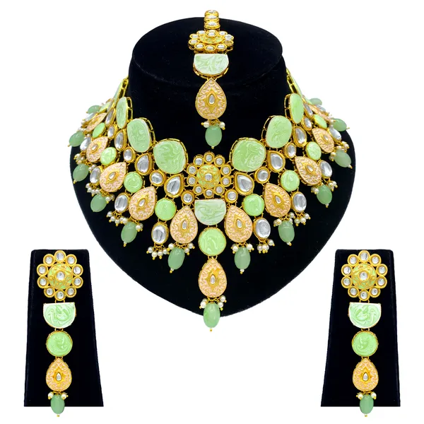 Parrot_Green_Brass_Premium_Kundan_Meenakari_Necklace_Set_For_Women_&_Girls_(08-0500)