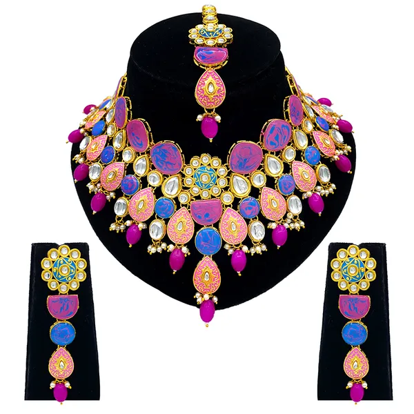 Magenta_Brass_Premium_Kundan_Meenakari_Necklace_Set_For_Women_&_Girls_(08-0500)