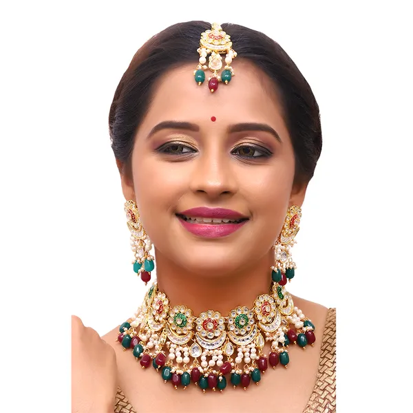 Maroon_&_Green_Brass_Premium_Kundan_Meenakari_Necklace_Set_For_Women_&_Girls_(08-0243)