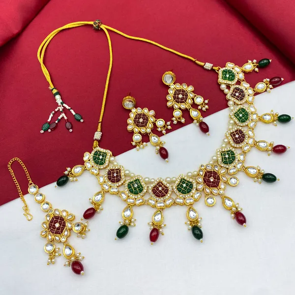 Maroon_&_Green_Brass_Premium_Kundan_Meenakari_Necklace_Set_For_Women_&_Girls_(08-0528)