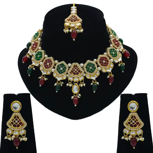 Maroon_&_Green_Brass_Premium_Kundan_Meenakari_Necklace_Set_For_Women_&_Girls_(08-0528)