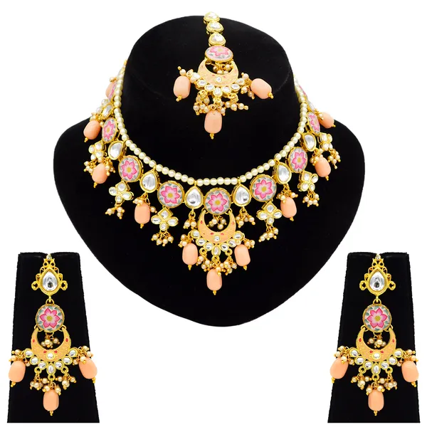 Peach_Brass_Premium_Kundan_Meenakari_Necklace_Set_For_Women_&_Girls_(08-0285)