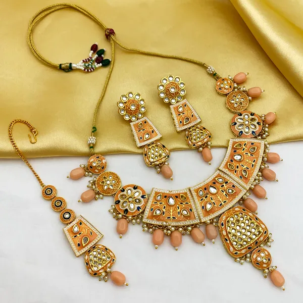 Peach_Brass_Premium_Kundan_Meenakari_Necklace_Set_For_Women_&_Girls_(08-0467)