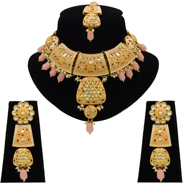 Peach_Brass_Premium_Kundan_Meenakari_Necklace_Set_For_Women_&_Girls_(08-0467)
