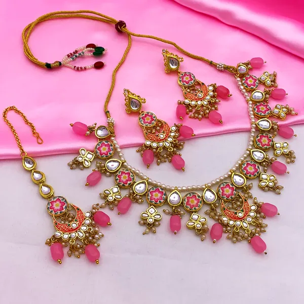 Pink_Brass_Premium_Kundan_Meenakari_Necklace_Set_For_Women_&_Girls_(08-0285)