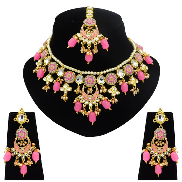Pink_Brass_Premium_Kundan_Meenakari_Necklace_Set_For_Women_&_Girls_(08-0285)