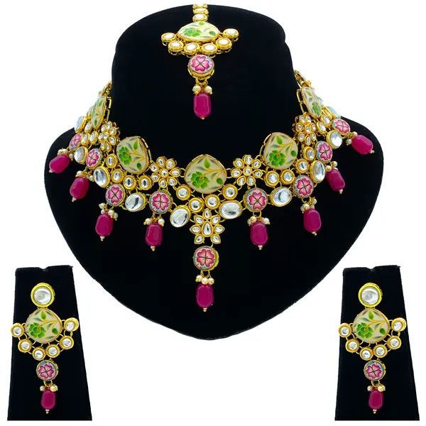 Pink_Brass_Premium_Kundan_Meenakari_Necklace_Set_For_Women_&_Girls_(08-0292)