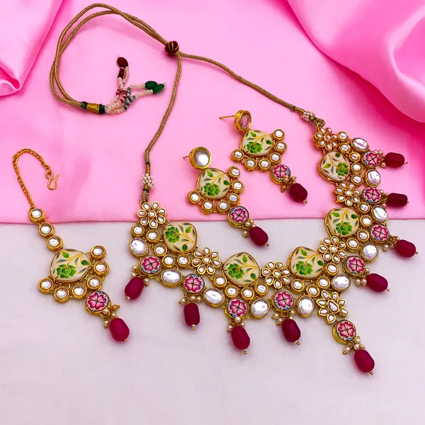 Pink_Brass_Premium_Kundan_Meenakari_Necklace_Set_For_Women_&_Girls_(08-0292)