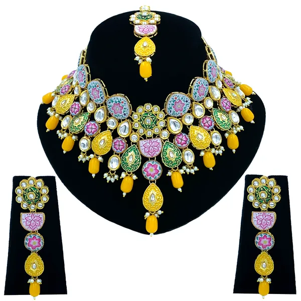 Yellow_Premium_Kundan_Meenakari_Floral_Set_(08-0115)