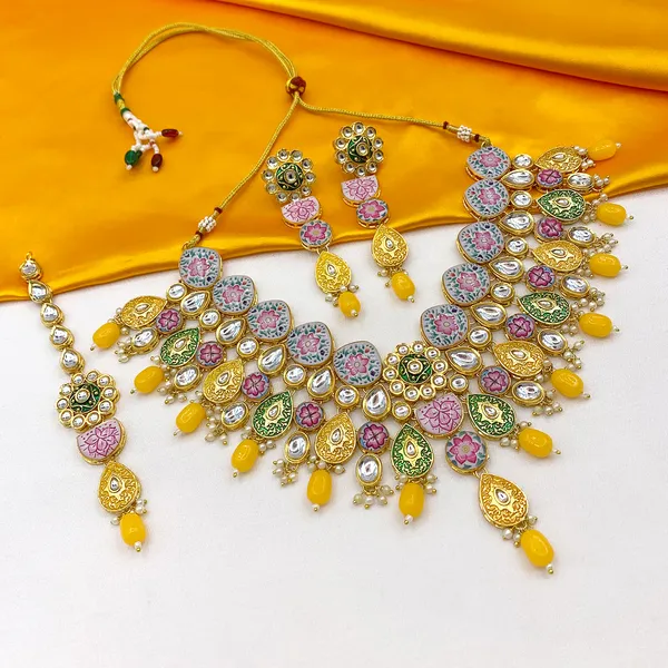 Yellow_Premium_Kundan_Meenakari_Floral_Set_(08-0115)