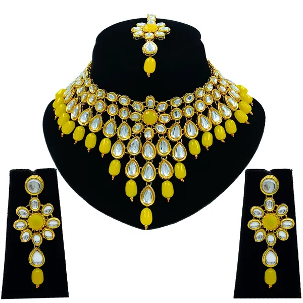 Lemon_Yellow_Brass_Premium_&_Elegant_Kundan_Necklace_Set_With_Earrings_&_Tikka_For_Women_&_Girls_(08-0111)