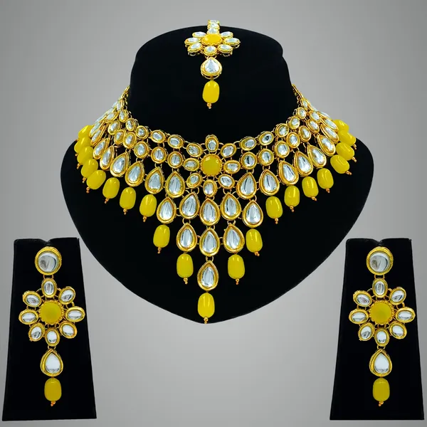 Lemon_Yellow_Brass_Premium_&_Elegant_Kundan_Necklace_Set_With_Earrings_&_Tikka_For_Women_&_Girls_(08-0111)