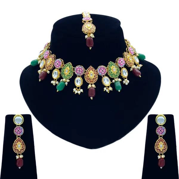 Maroon_&_Green_Brass_Premium_&_Elegant_Kundan_Jewellery_Set_For_Women_(08-0543)