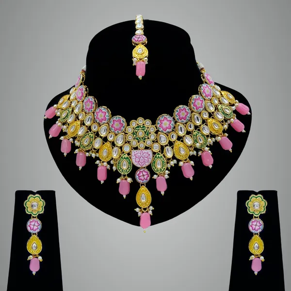 Baby_Pink_Brass_Premium_Kundan_Meenakari_Necklace_Set_For_Women_&_Girls_(08-0550)