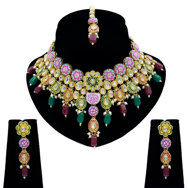 Maroon_&_Green_Brass_Premium_Kundan_Meenakari_Necklace_Set_For_Women_&_Girls_(08-0550)
