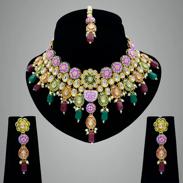 Maroon_&_Green_Brass_Premium_Kundan_Meenakari_Necklace_Set_For_Women_&_Girls_(08-0550)