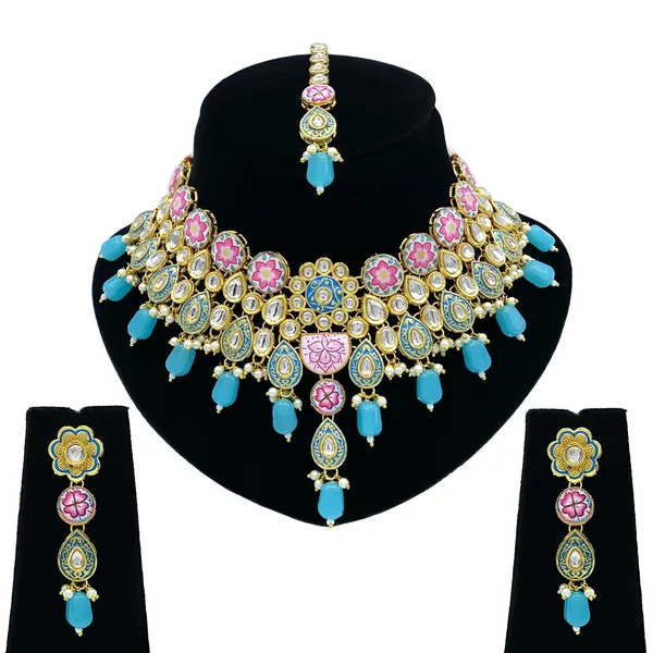 Turquoise_Brass_Premium_Kundan_Meenakari_Necklace_Set_For_Women_&_Girls_(08-0550)