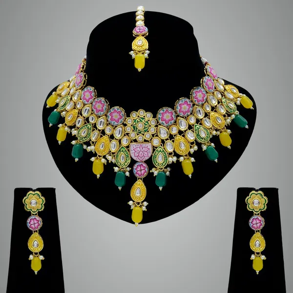 Yellow_&_Green_Brass_Premium_Kundan_Meenakari_Necklace_Set_For_Women_&_Girls_(08-0550)