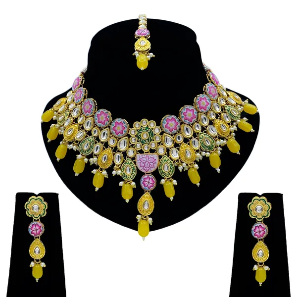 Yellow_Brass_Premium_Kundan_Meenakari_Necklace_Set_For_Women_&_Girls_(08-0550)