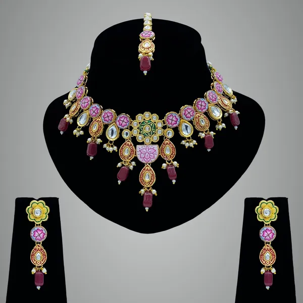 Maroon_Brass_Premium_Kundan_Meenakari_Necklace_Set_For_Women_&_Girls_(08-0552)