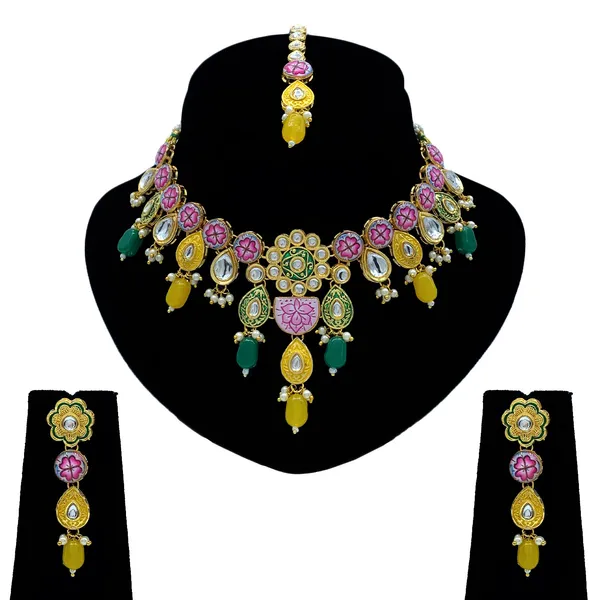 Yellow_&_Green_Brass_Premium_Kundan_Meenakari_Necklace_Set_For_Women_&_Girls_(08-0552)