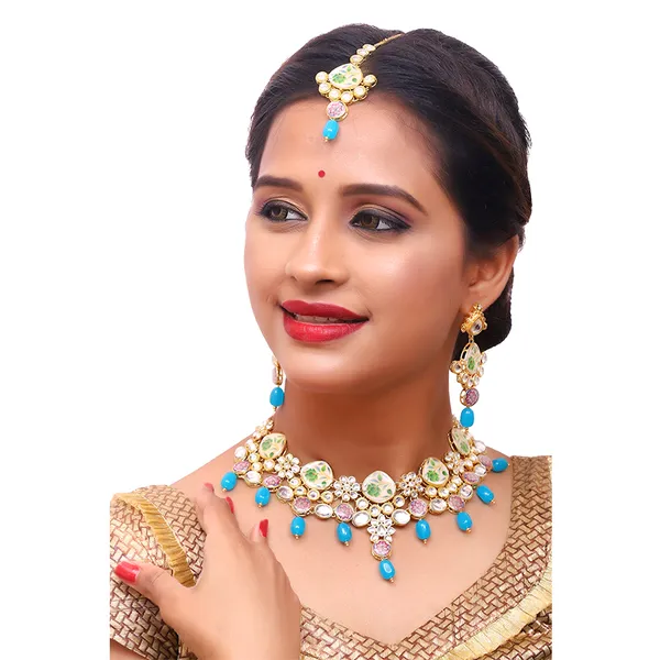 Turquoise_Brass_Premium_Kundan_Meenakari_Necklace_Set_For_Women_&_Girls_(08-0292)