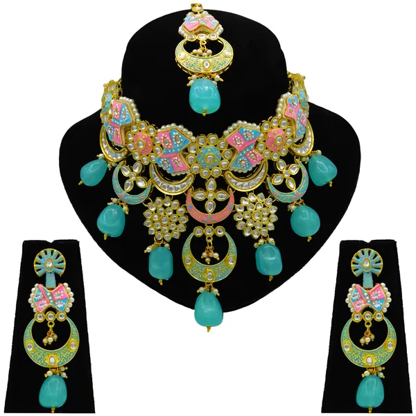 Turquoise_Brass_Premium_Kundan_Meenakari_Necklace_Set_For_Women_&_Girls_(08-0452)