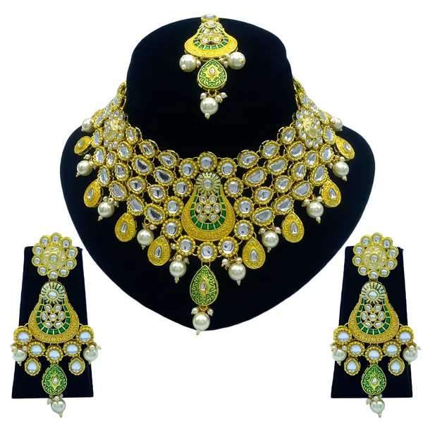 White_Brass_Premium_Kundan_Meenakari_Necklace_Set_For_Women_&_Girls_(08-0277)